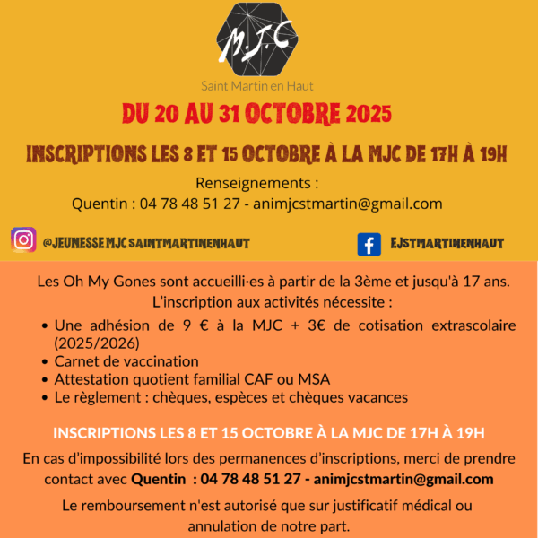 Programme vacances octobre « Oh My Gones » 14-17 ans