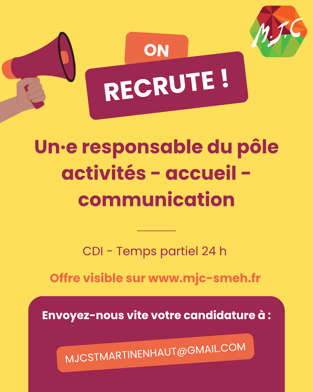 You are currently viewing Offre d’emploi – Responsable pôle activités / accueil / communication